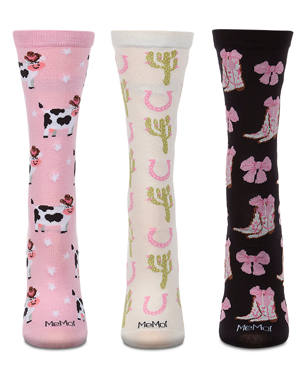 3 Pair "Cowgirls Just Wanna Have Fun" Rayon-Blend Crew Socks Gift Set