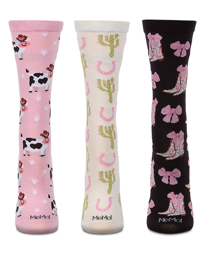 3 Pair "Cowgirls Just Wanna Have Fun" Rayon-Blend Crew Socks Gift Set