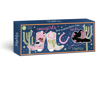 3 Pair "Cowgirls Just Wanna Have Fun" Rayon-Blend Crew Socks Gift Set