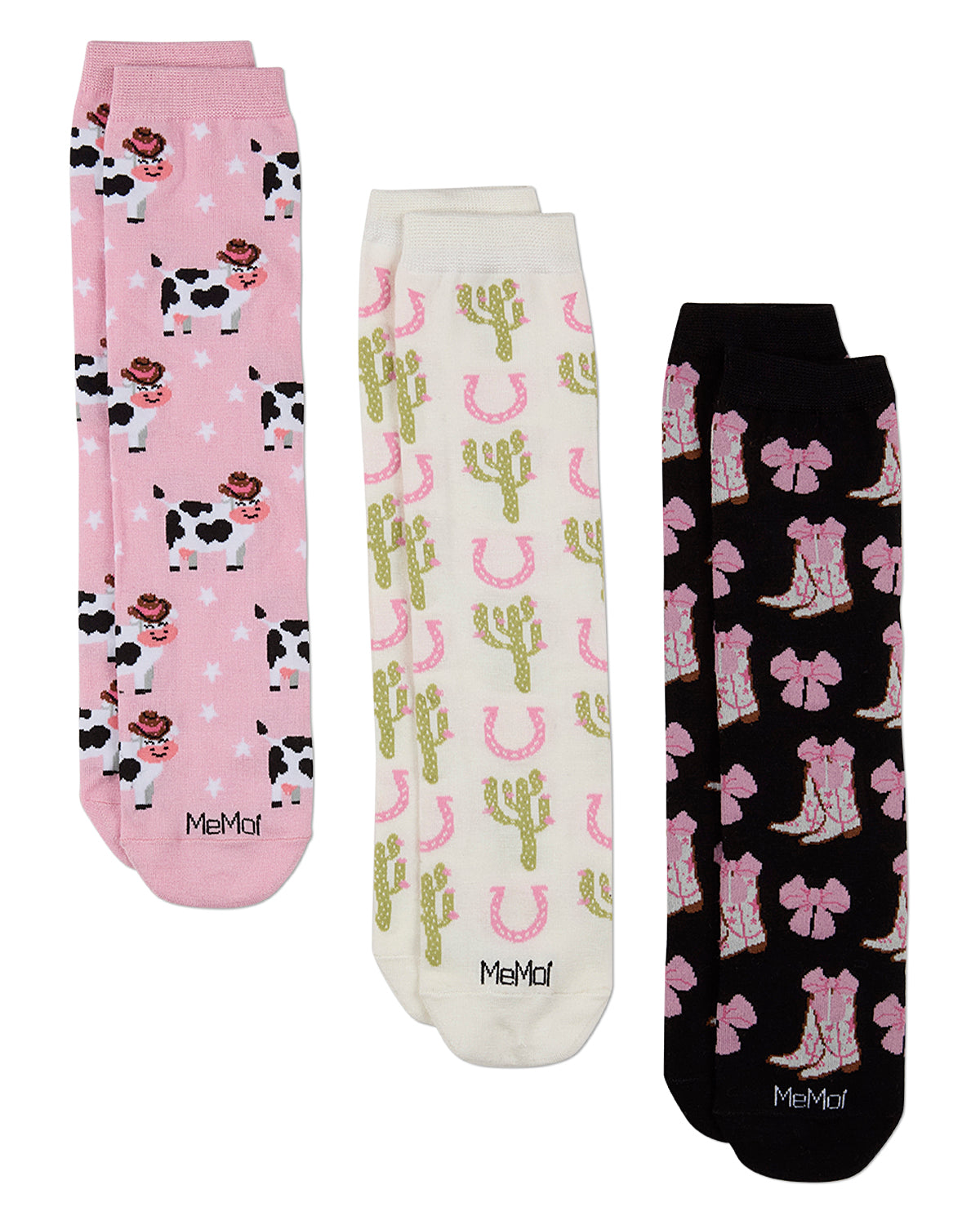 3 Pair "Cowgirls Just Wanna Have Fun" Rayon-Blend Crew Socks Gift Set
