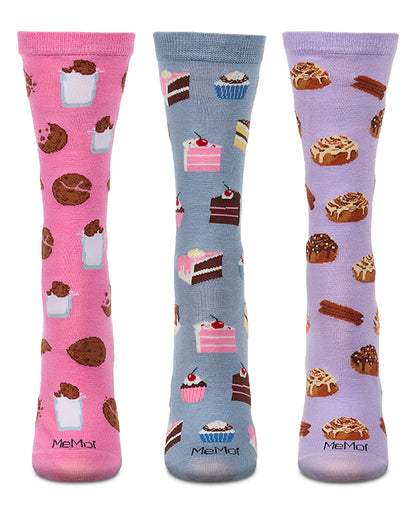 3 Pair Women's "You Deserve A Sweet Treat" Novelty Crew Socks Gift Set