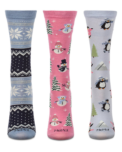 3 Pair Women's "Warm & Cozy Winter Wishes"  Novelty Crew Socks Gift Set