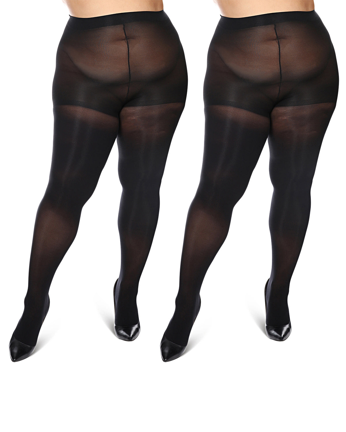 Women's Curvy 2 Pair Pack Solid Control Top Tights : Color: Navy-Black
