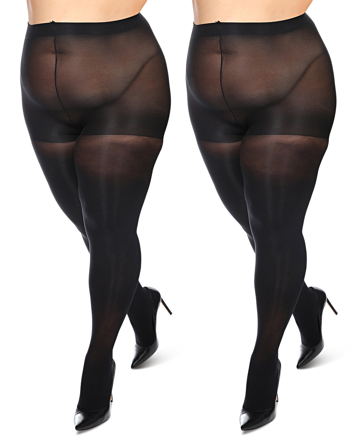 Women's Curvy 2 Pair Pack Solid Control Top Tights : Color: Navy-Black