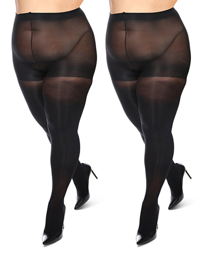Women's Curvy 2 Pair Pack Solid Control Top Tights : Color: Navy-Black
