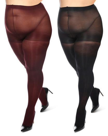 Control Top Solid Microfiber Tights 2 Pack