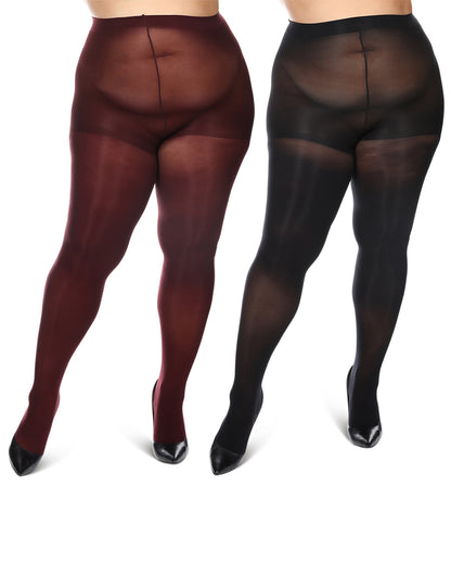 Control Top Solid Microfiber Tights 2 Pack