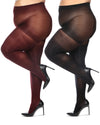 Women's Curvy 2 Pair Pack Solid Control Top Tights : Color: Wine-Black