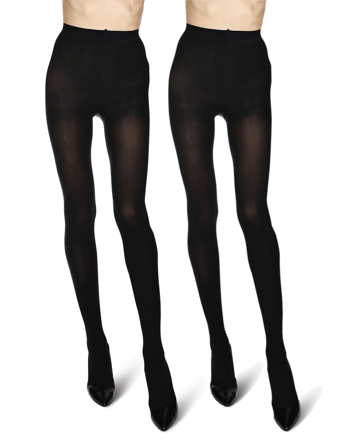 Control Top Solid Microfiber Tights 2 Pack : Color: Black/Black
