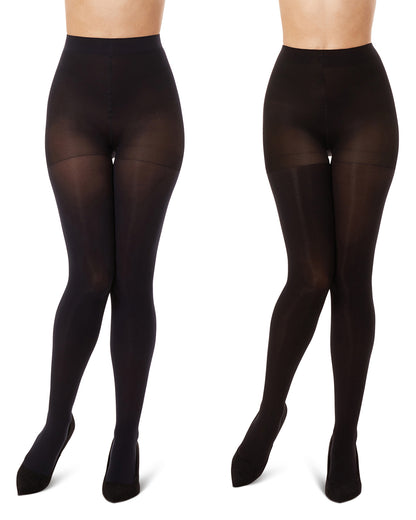 Control Top Solid Microfiber Tights 2 Pack : Color: Navy-Black