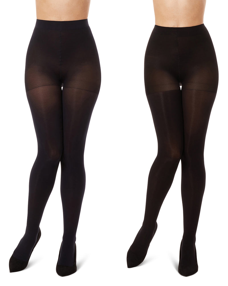 Control Top Solid Microfiber Tights 2 Pack