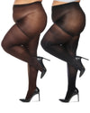 Women's Curvy 2 Pair Pack Flat Knit and Rib Control Top Tights : Color: Brown-Black