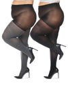 Women's Curvy 2 Pair Pack Flat Knit and Rib Control Top Tights : Color: Gray Heather-Black