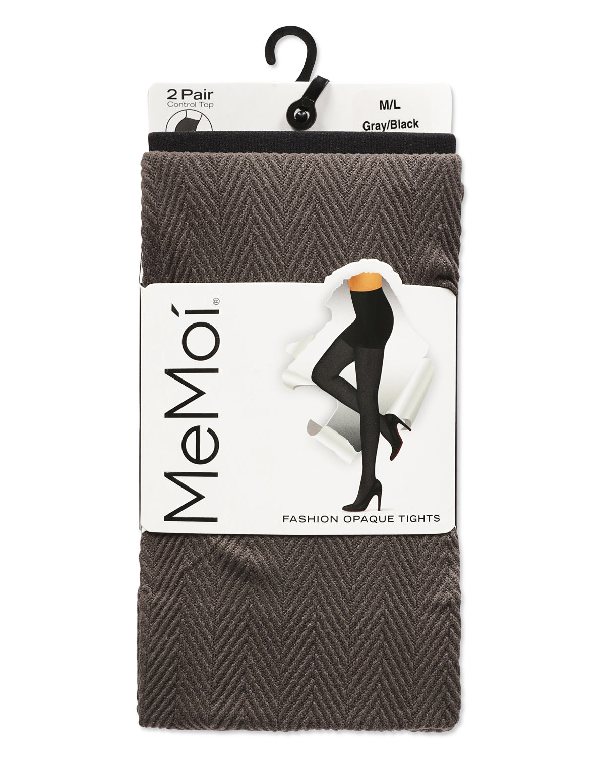 Chevron Wave/Solid Control Top Tights 2 Pack : Color: Gray-Black