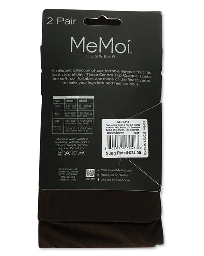 Diamonds/Solid 2 Pair Control Top Tights : Color: Black-Black