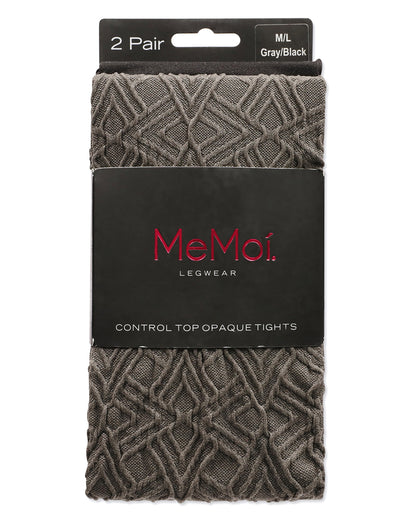 Women's 2 Pair Pack Point Flap and Solid Control Top Tights : Color: Gray-Black