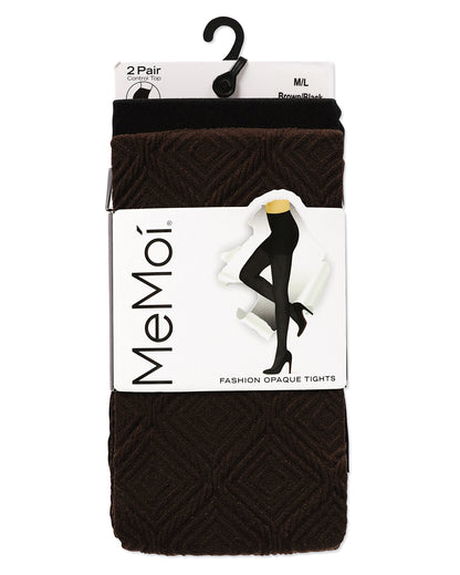 Diamonds/Solid Control Top Tights 2 Pack : Color: Brown-Black