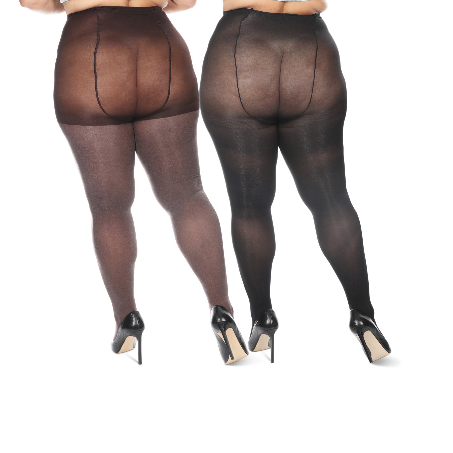 Women's 2 Pair Pack Heather/Solid Control Top Tights : Color: Brown Heather-Black