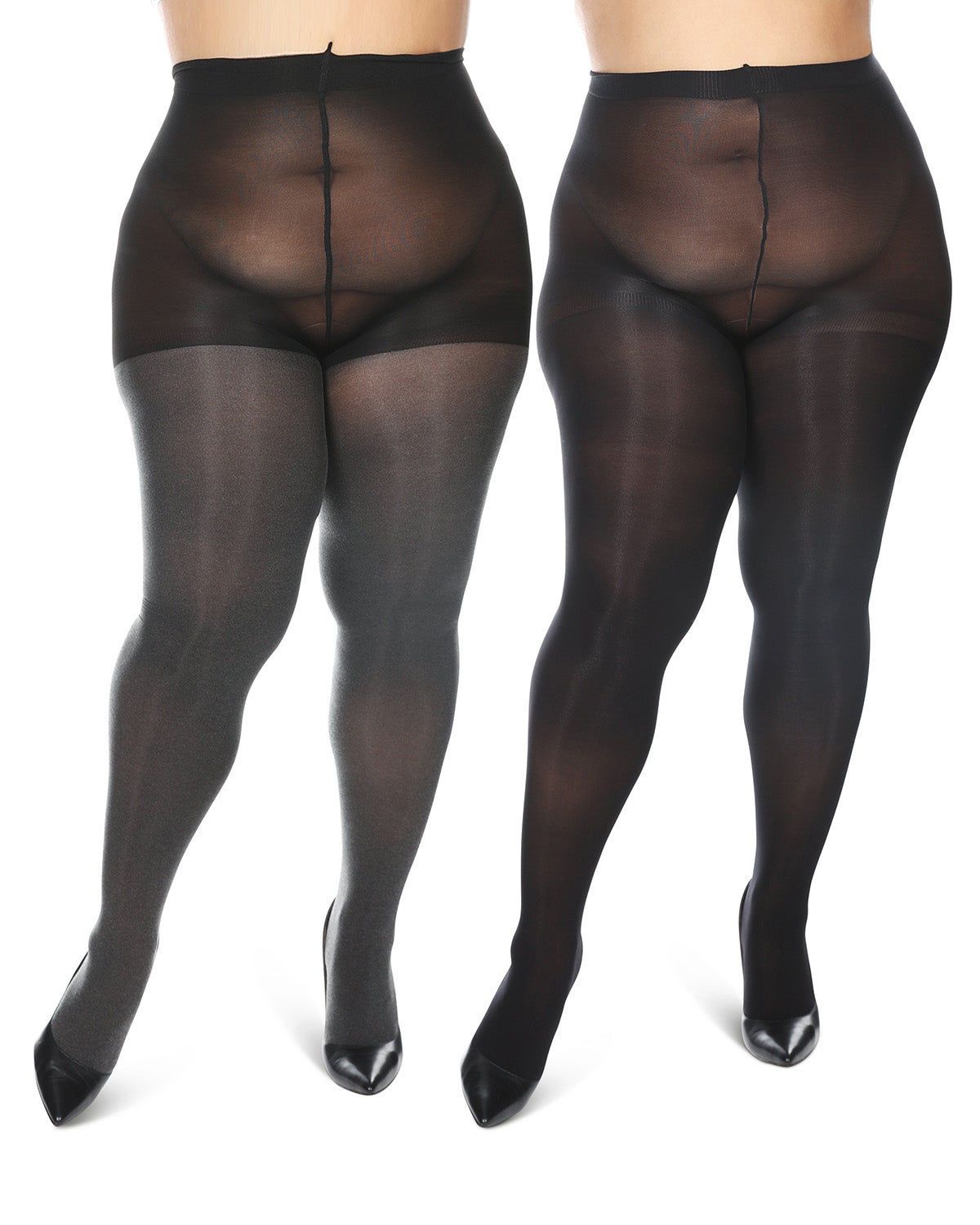 Women's 2 Pair Pack Heather/Solid Control Top Tights : Color: Brown Heather-Black
