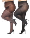 Women's 2 Pair Pack Heather/Solid Control Top Tights : Color: Brown Heather-Black