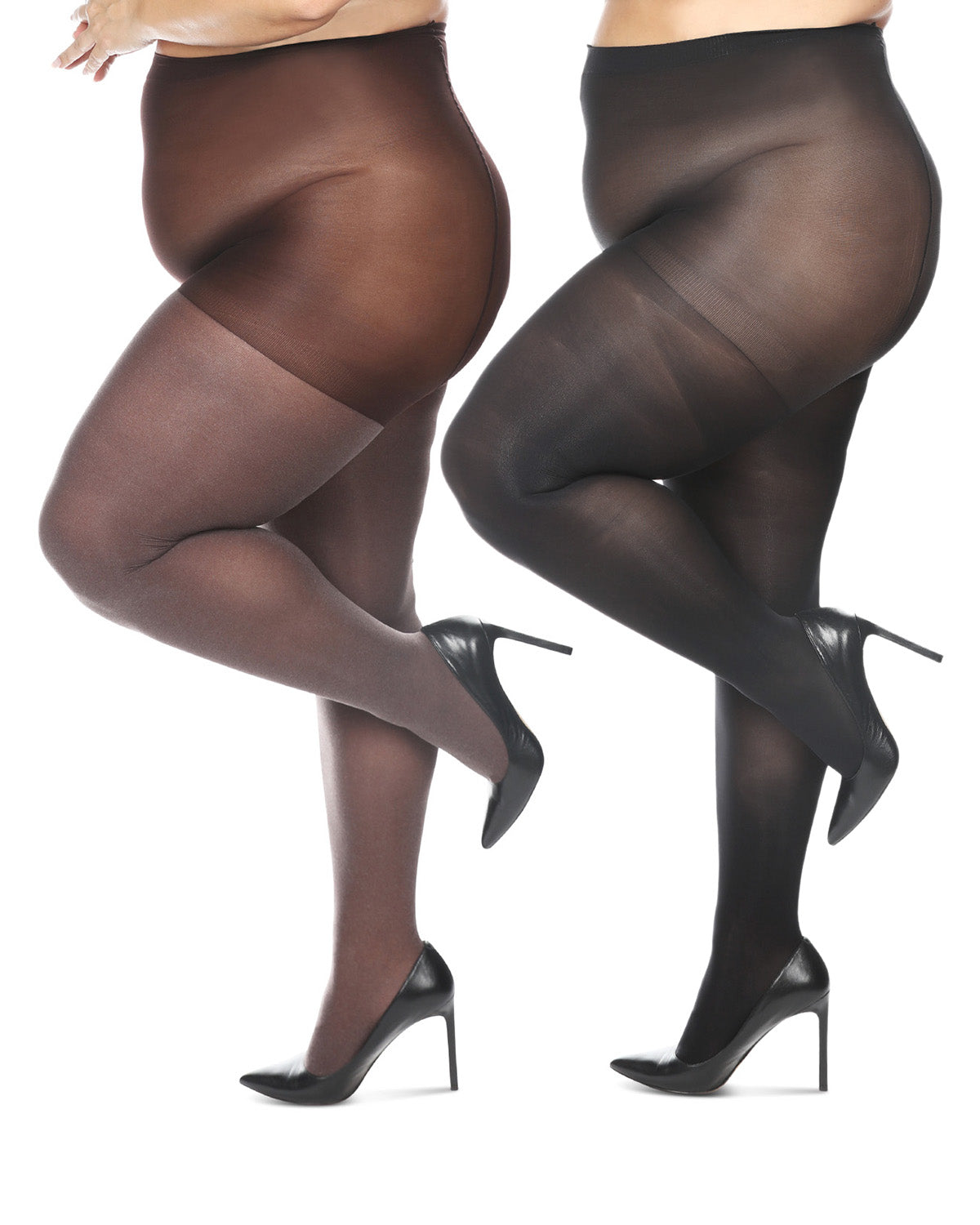 Women's 2 Pair Pack Heather/Solid Control Top Tights : Color: Brown Heather-Black