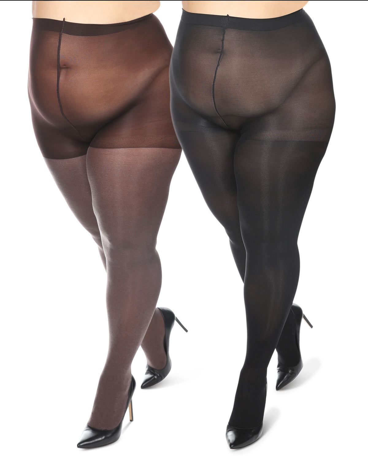 Women's 2 Pair Pack Heather/Solid Control Top Tights : Color: Brown Heather-Black