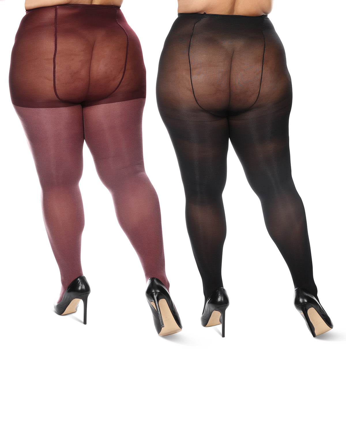 Women's 2 Pair Pack Heather/Solid Control Top Tights : Color: Brown Heather-Black