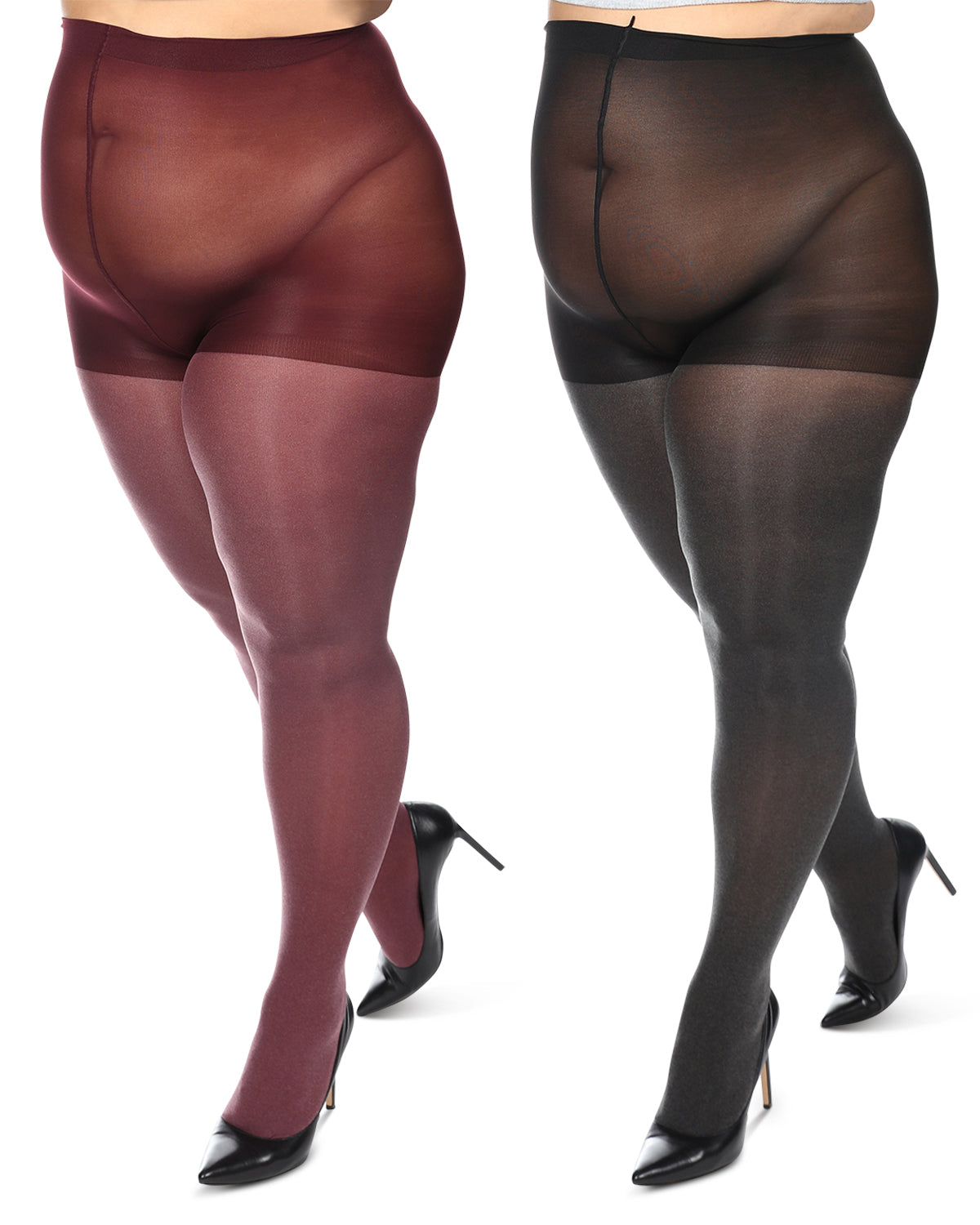 Women's 2 Pair Pack Heather/Solid Control Top Tights : Color: Brown Heather-Black