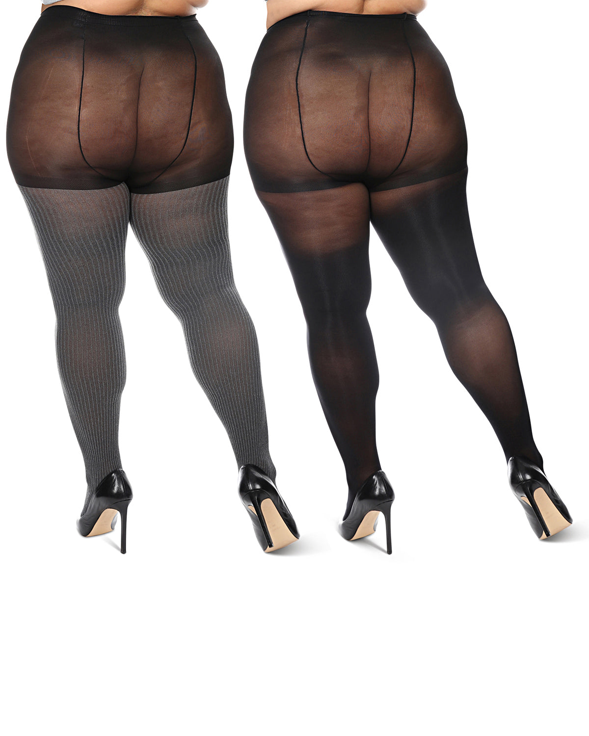 Women's 2 Pair Pack Heather/Solid Control Top Tights : Color: Brown Heather-Black