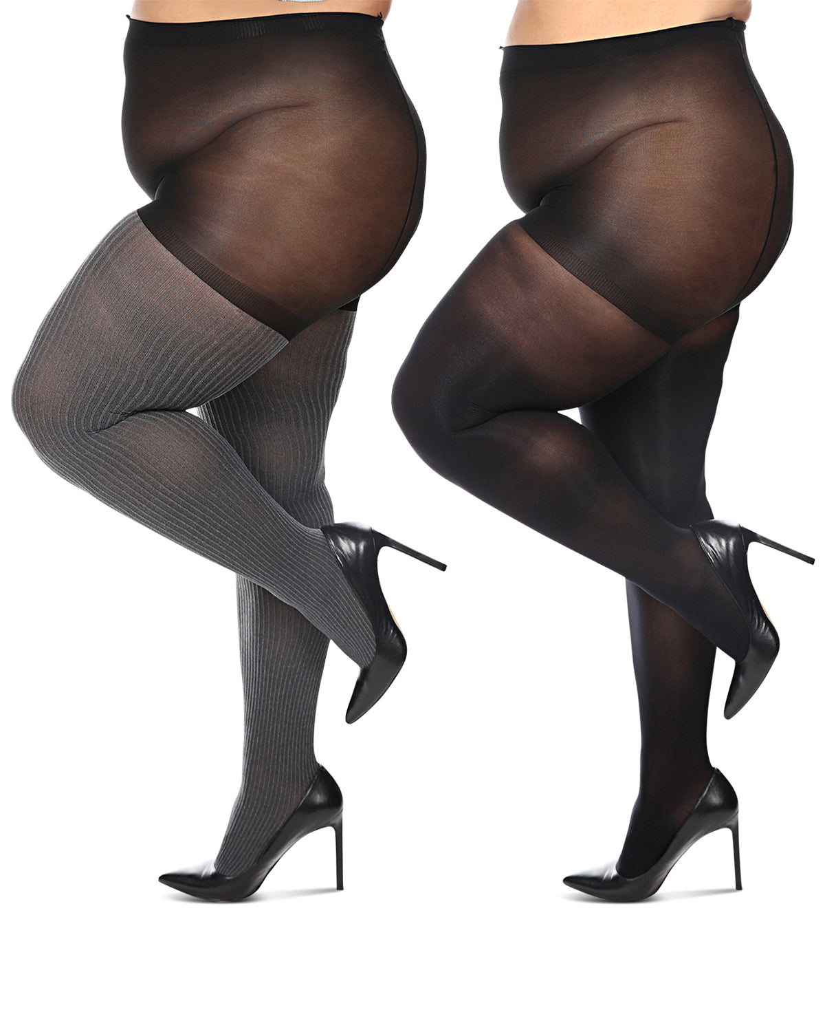 Women's 2 Pair Pack Heather/Solid Control Top Tights : Color: Gray Heather-Black