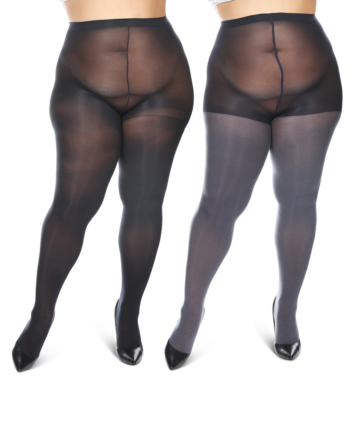 Women's 2 Pair Pack Heather/Solid Control Top Tights : Color: Brown Heather-Black