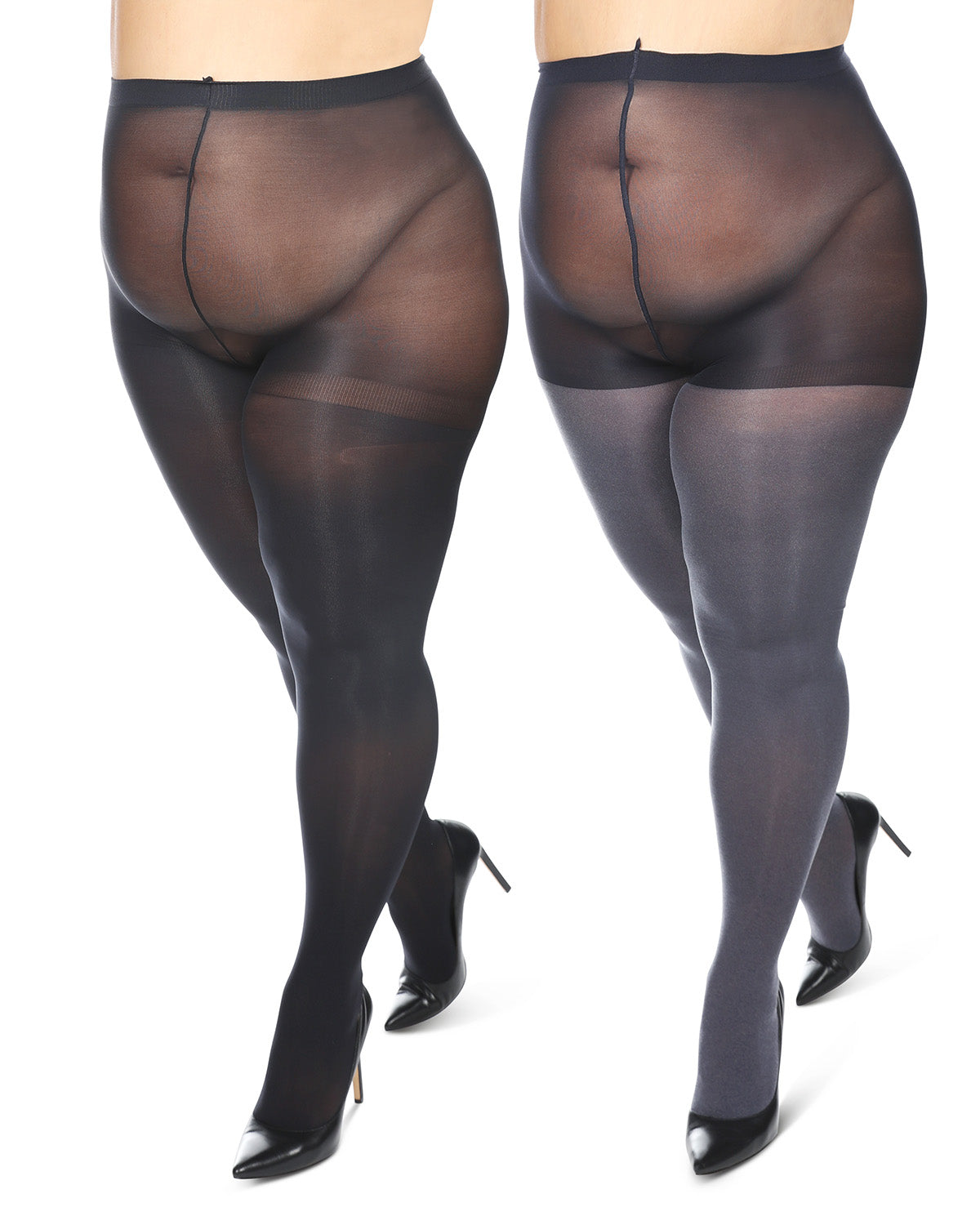 Women's 2 Pair Pack Heather/Solid Control Top Tights : Color: Brown Heather-Black