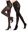 Heather/Solid Control Top Tights 2 Pack : Color: Brown Heather-Black