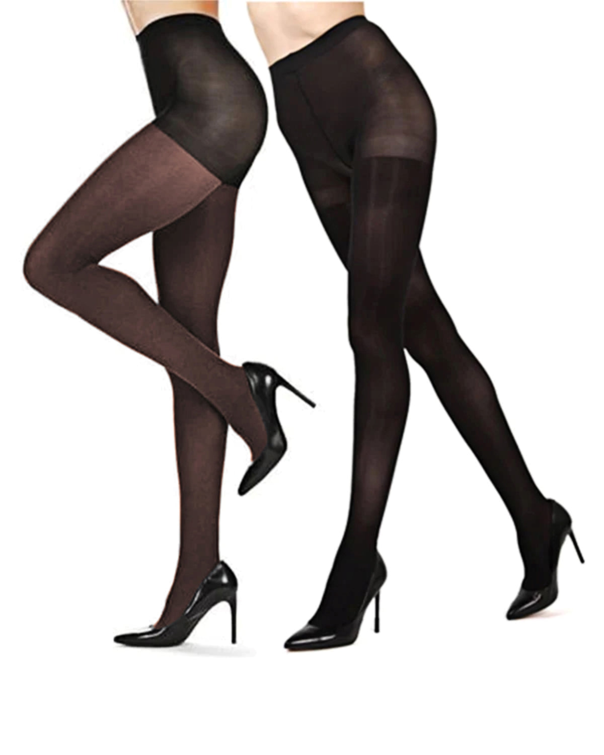 Heather/Solid Control Top Tights 2 Pack : Color: Brown Heather-Black