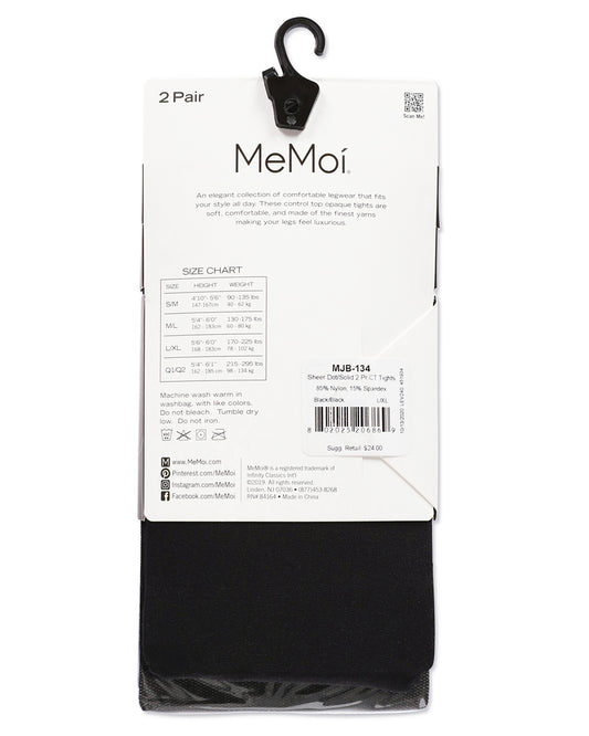 Sheer Dot/Solid 2 Pr CT Tights : Color: Black-Black