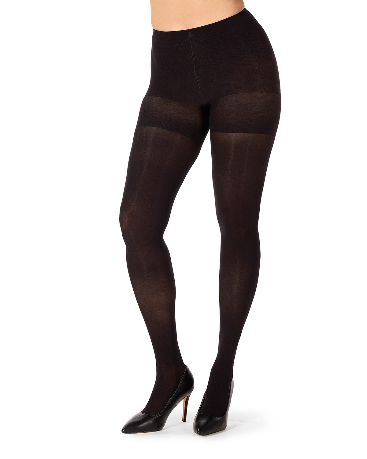 2 Pair Women's Opaque High-Waist Shaper-Top 60-Denier Plus-Size Tights