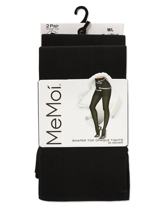 Women's 2 Pair Pack Shaper Control Top Tights : Color: Black-Black