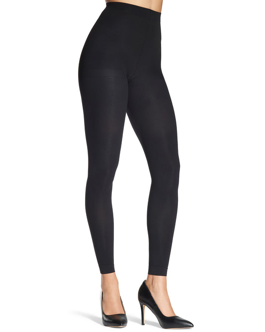 2 Pair Women's Control-Top Solid-Black Footless Tights