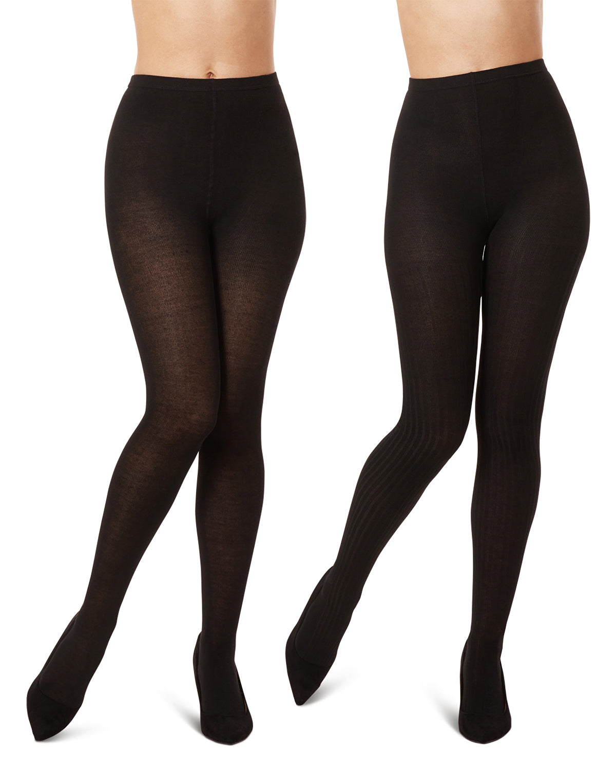 Women's 2 Pair Pack Rib/Solid Sweater Tights : Color: Black-Black