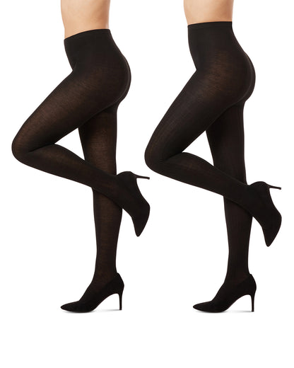 Women's 2 Pair Pack Rib/Solid Sweater Tights : Color: Black-Black