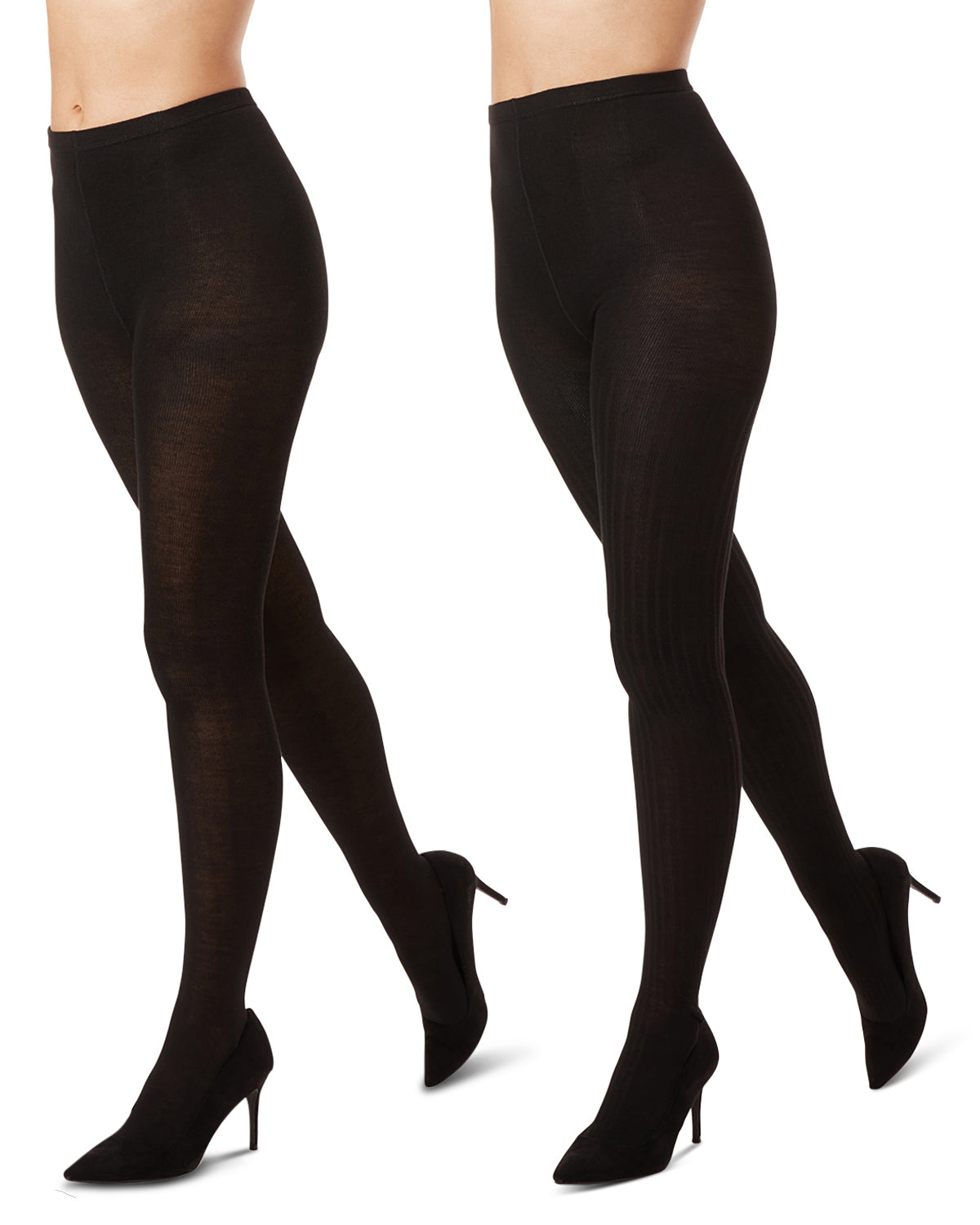 Women's 2 Pair Pack Rib/Solid Sweater Tights : Color: Black-Black