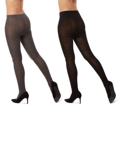 Women's 2 Pair Pack Rib/Solid Sweater Tights : Color: GrayHeather-Black