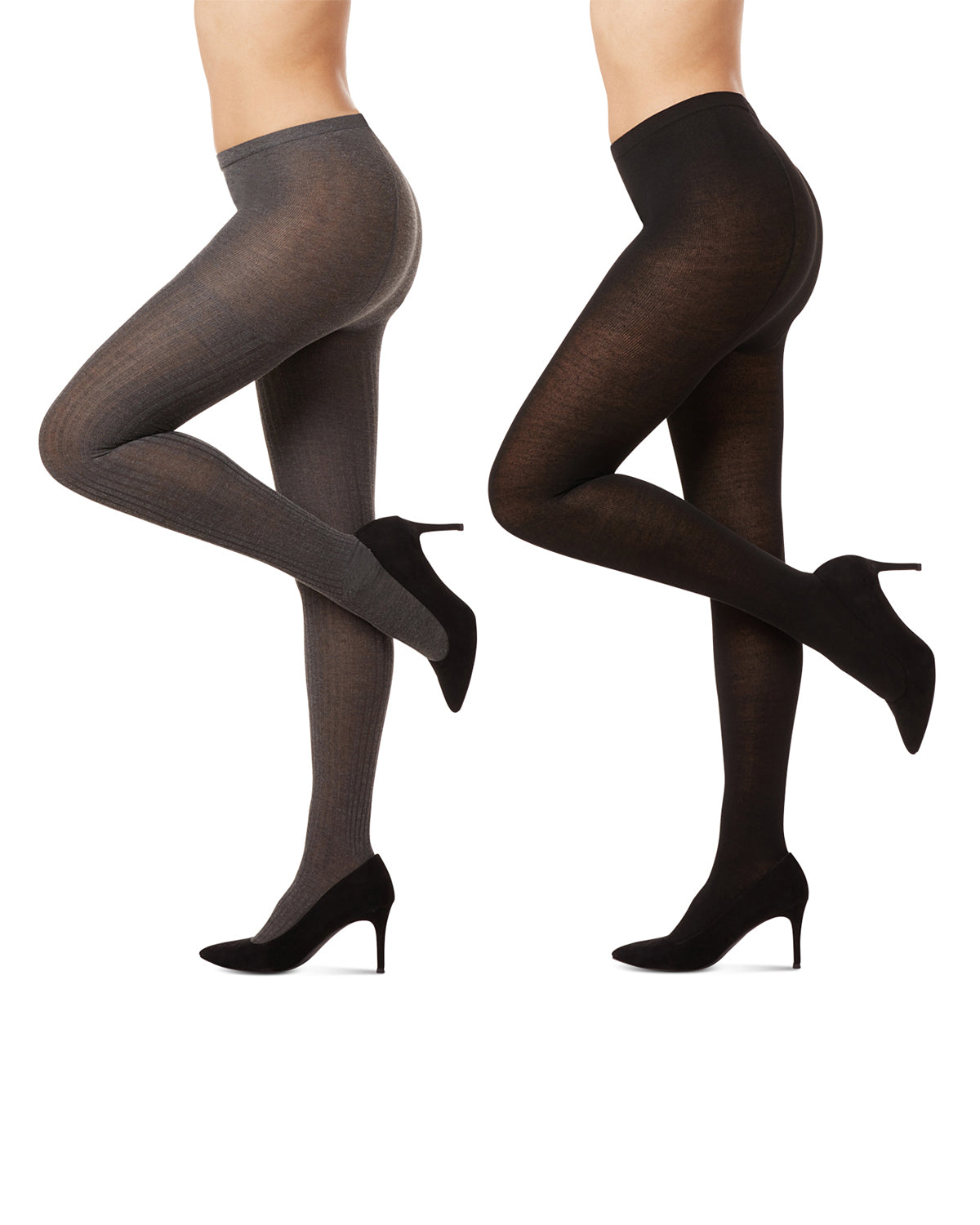 Women's 2 Pair Pack Rib/Solid Sweater Tights : Color: Gray Heather-Black