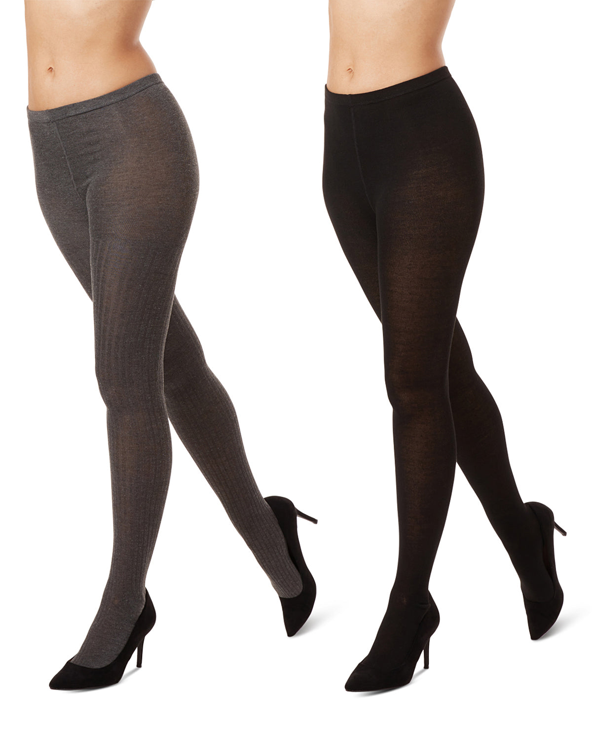 Women's 2 Pair Pack Rib/Solid Sweater Tights : Color: GrayHeather-Black
