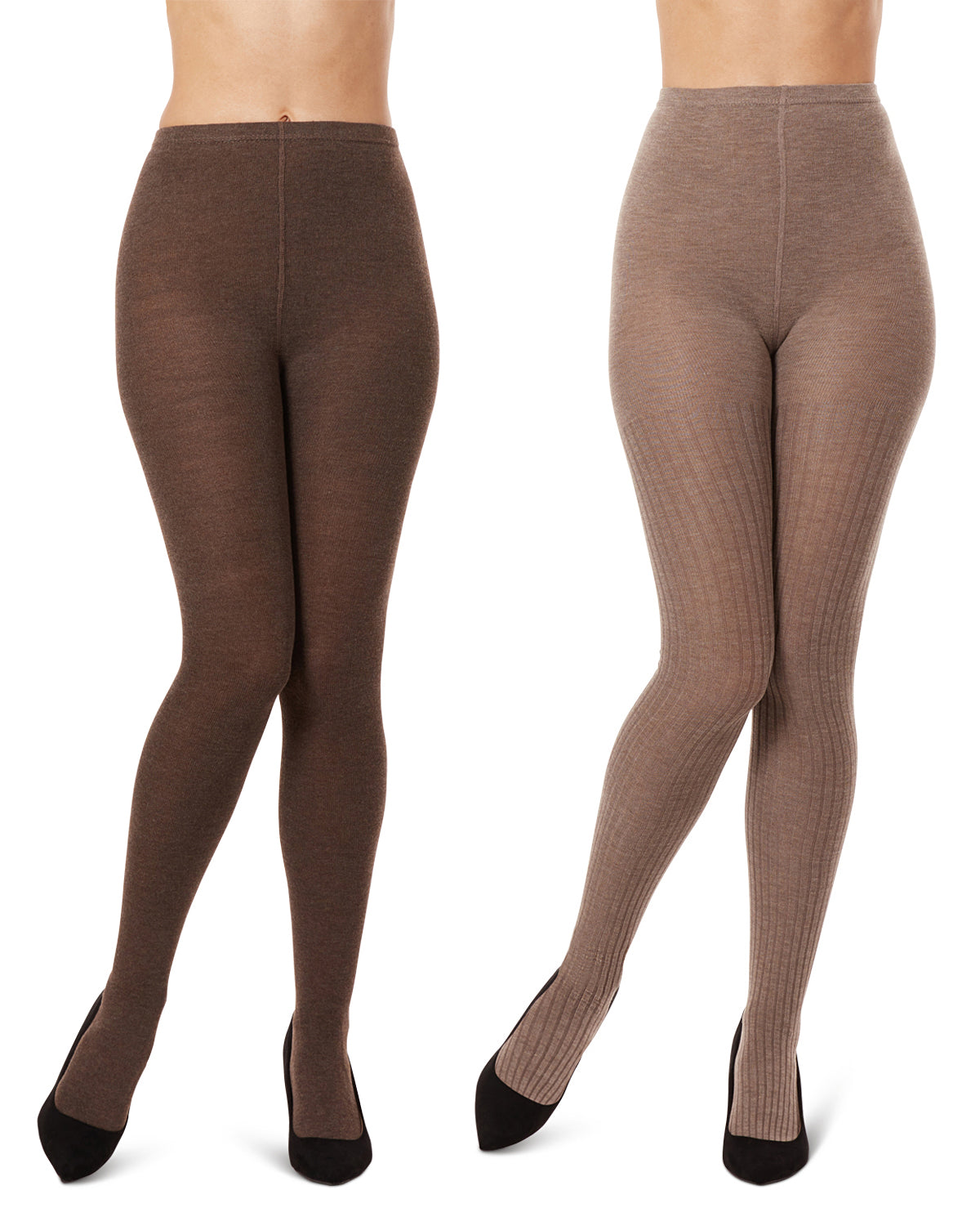 Women's 2 Pair Pack Rib/Solid Sweater Tights : Color: Taupe Heather-Brown