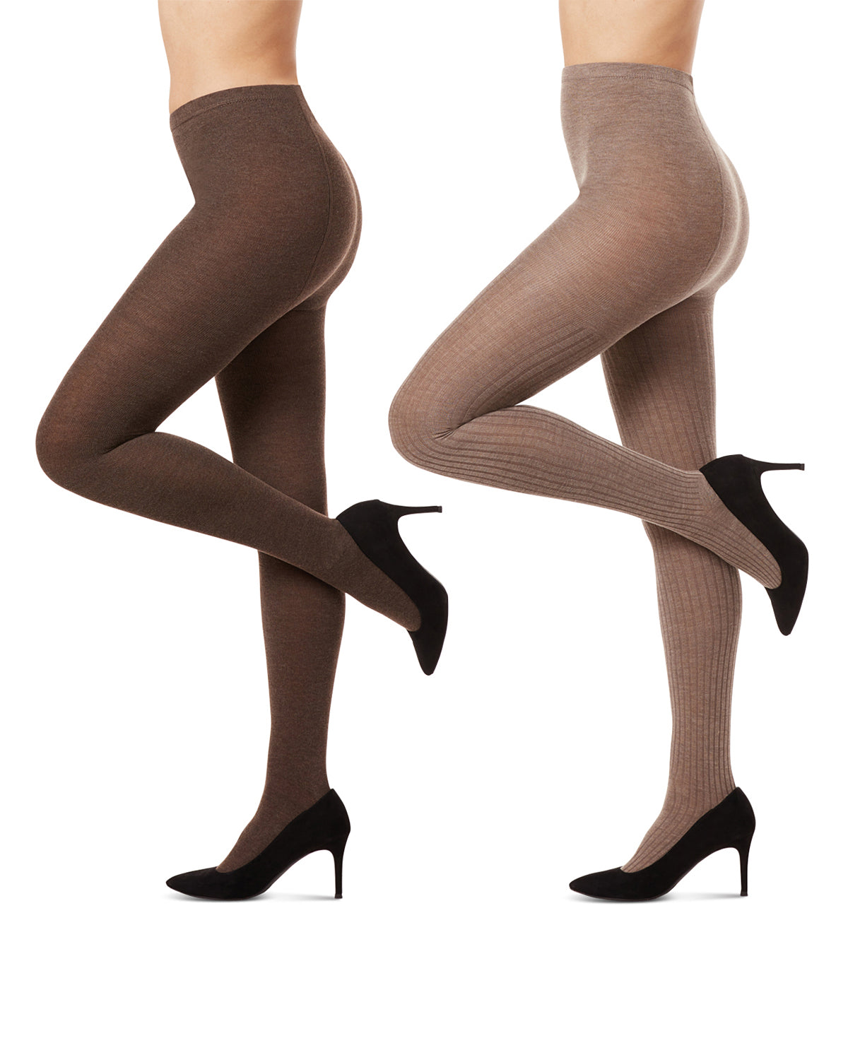 Women's 2 Pair Pack Rib/Solid Sweater Tights : Color: Taupe Heather-Brown
