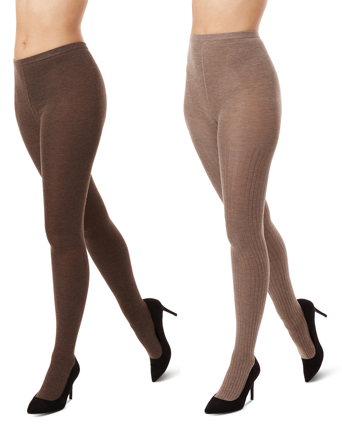Women's 2 Pair Pack Rib/Solid Sweater Tights : Color: Taupe Heather-Brown