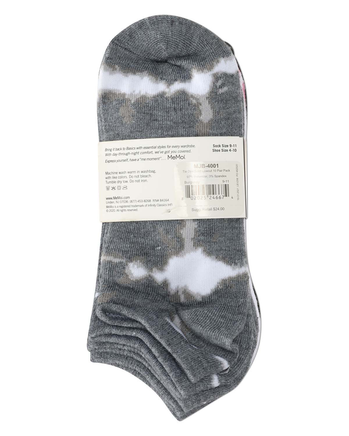 Women's 10 Pair Pack Tie Dye/Solid Low Cut Socks