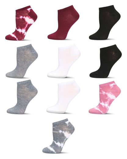 Women's 10 Pair Pack Tie Dye/Solid Low Cut Socks