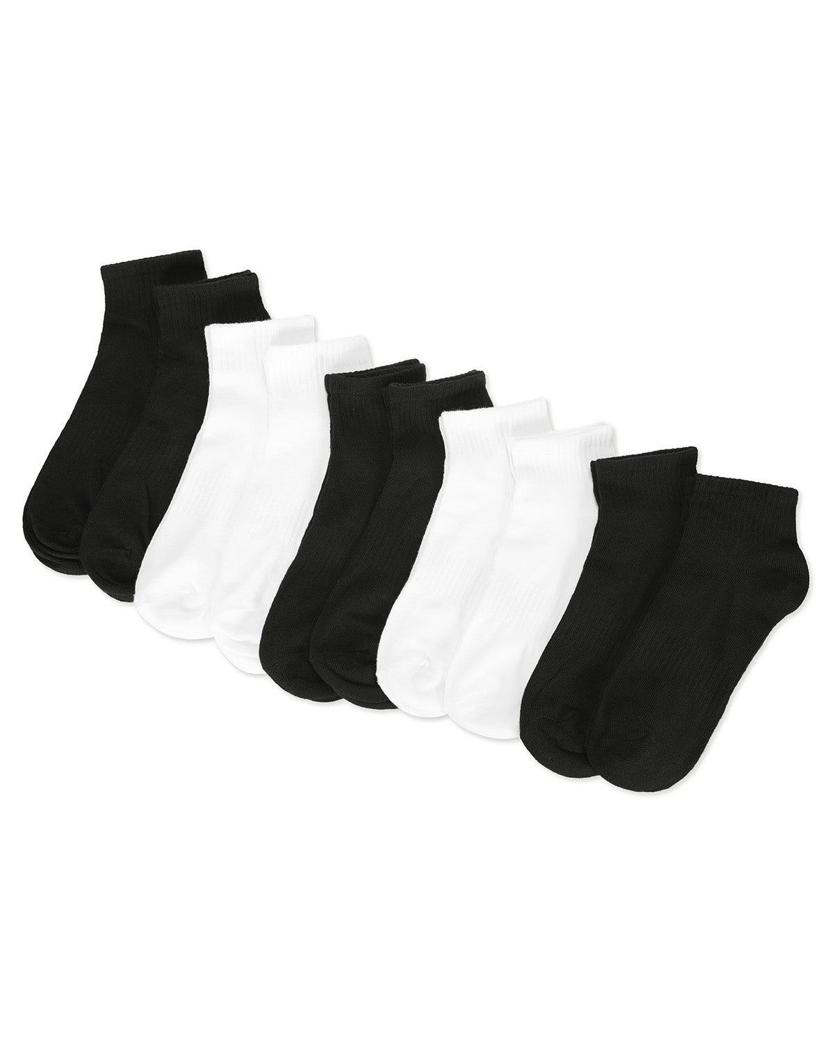 Women's 10 Pair Pack Active Sport Solid Quarter Socks : Color: Black-White